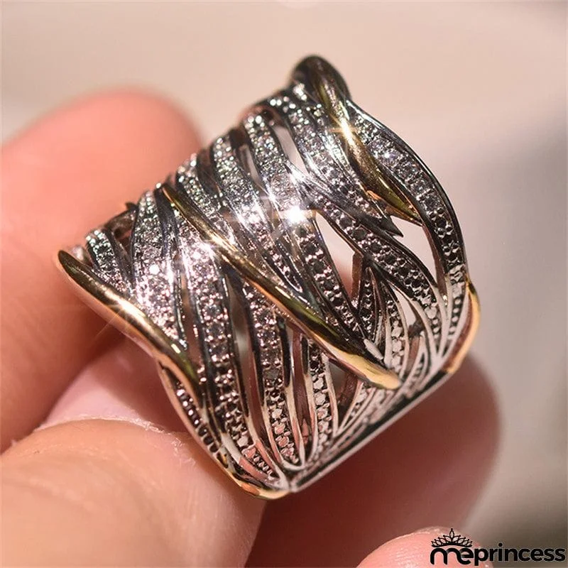 New Full Zircon Multi-layer Gold Two-color Women's Ring