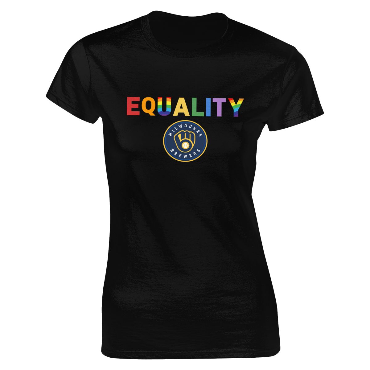 Milwaukee Brewers Rainbow Equality Pride Women's Short-Sleeve Cotton Tee