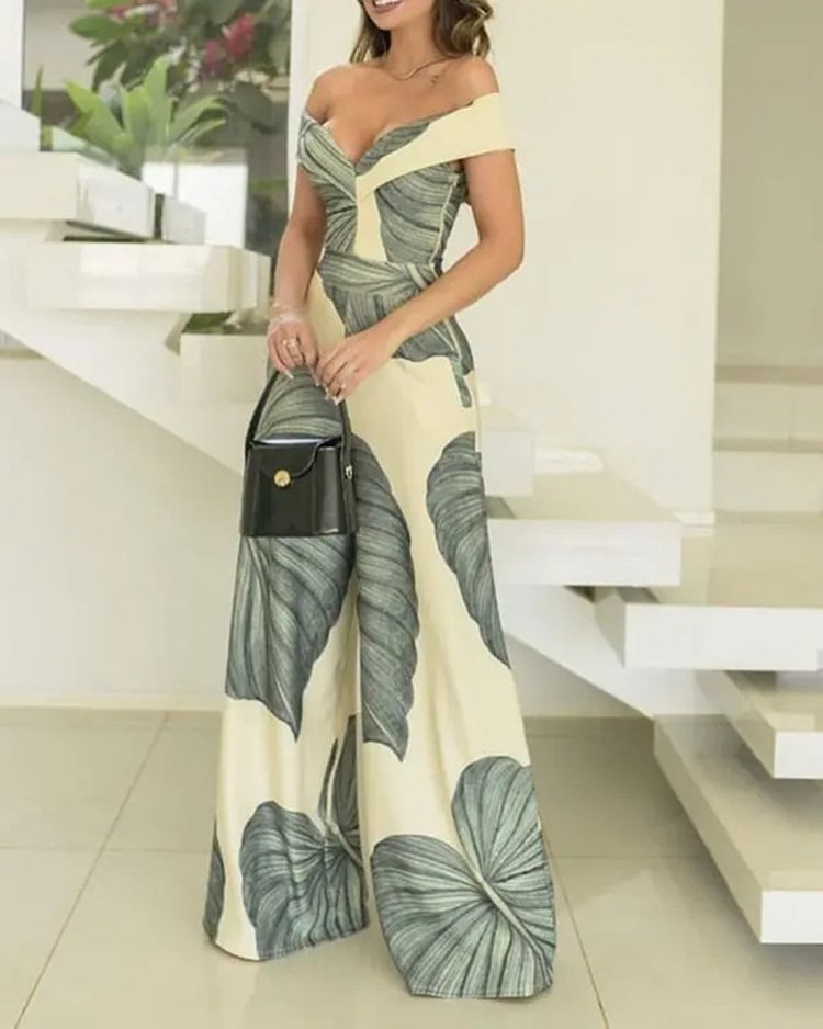Summer Strapless High Waist Stitched Printed Fashionable Sleeveless Jumpsuit