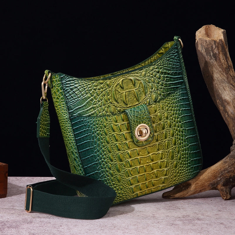 Women's Medium Pu Leather Color Block Crocodile Vintage
