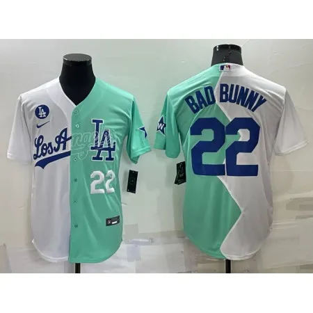 Men's Los Angeles Dodgers #22 Bad Bunny 2022 All-Star White/Green Cool Base Stitched Baseball Jersey EXW6