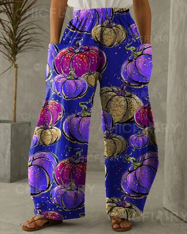 Women's Halloween Pumpkin Print Loose Pants