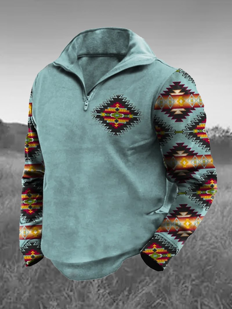 Geometric Print Men's Zipper Sweatshirt in  mildstyles