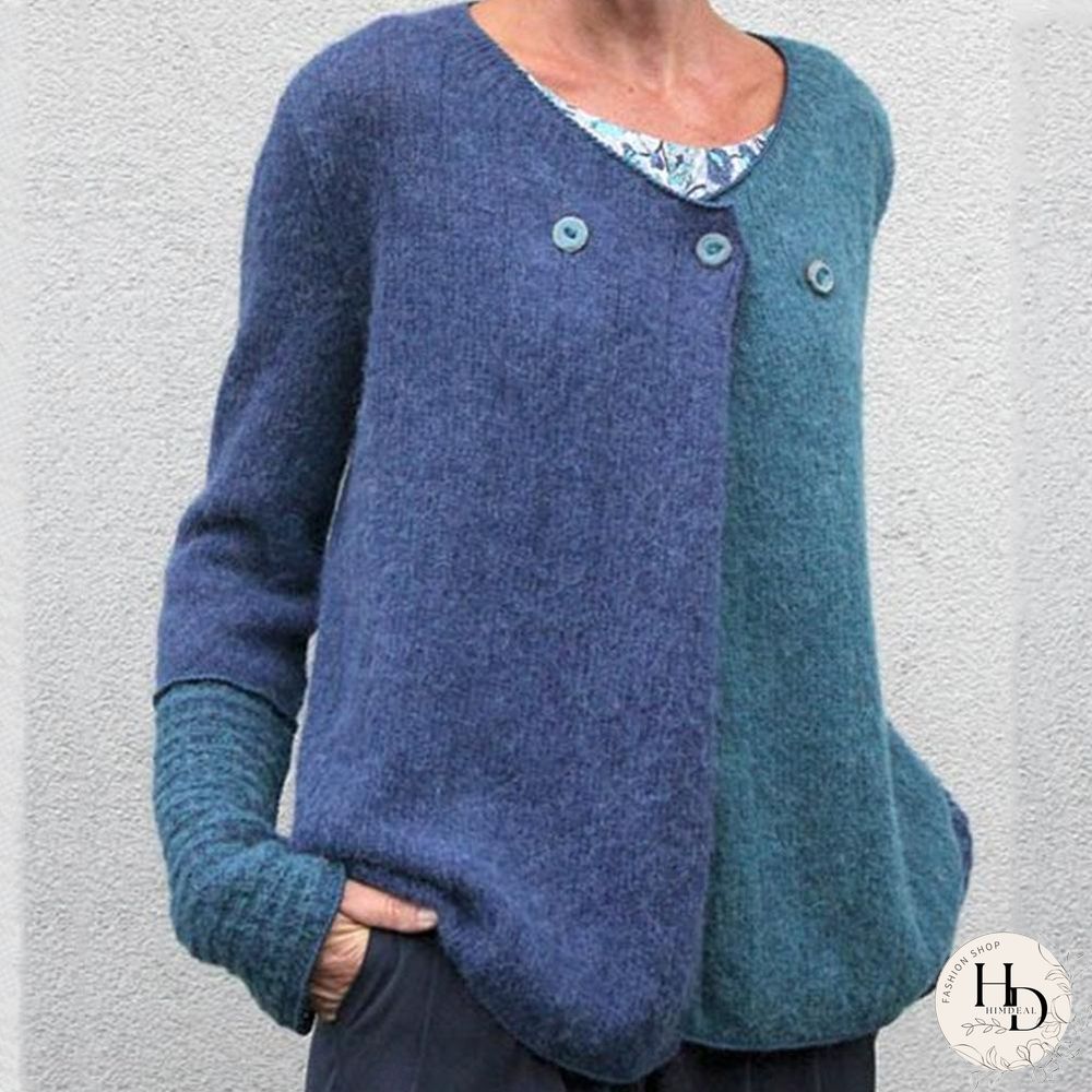Blue Knitted Casual Sweaters