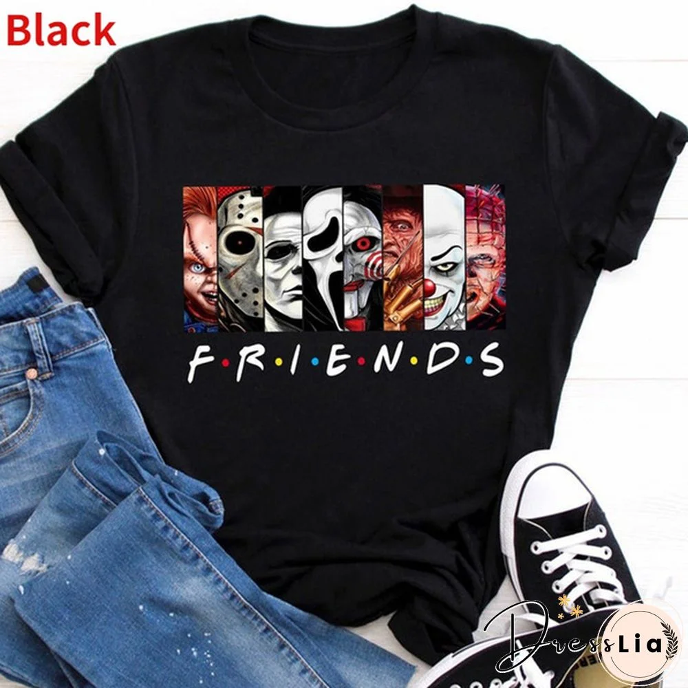 Newest summer Fashion Horror Friends Print Shirt Short Sleeve 90s Wicca Gothic Clothes Punk Cool T-shirts Dark Edgy Graphic Tees Grunge Devil Rock Clothing