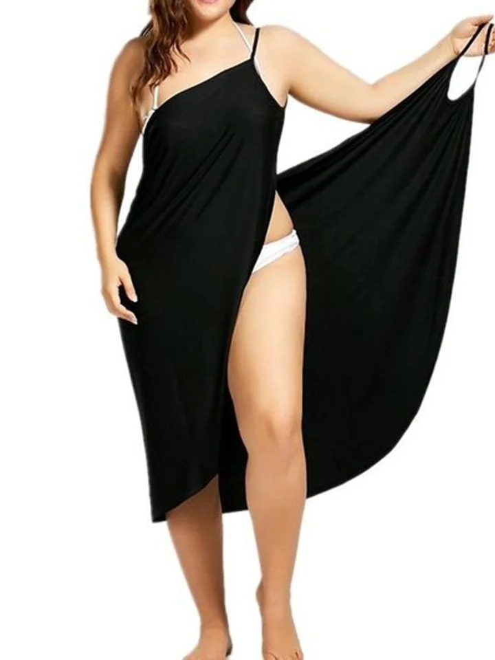 Women Beach Dress Sexy Sling Becah Wear Dress Sarong Bilini Cover Up Warp Pareo Dresses Towel Backless  Swimwear Femme Plus Size Black Dresses-Hoverseek