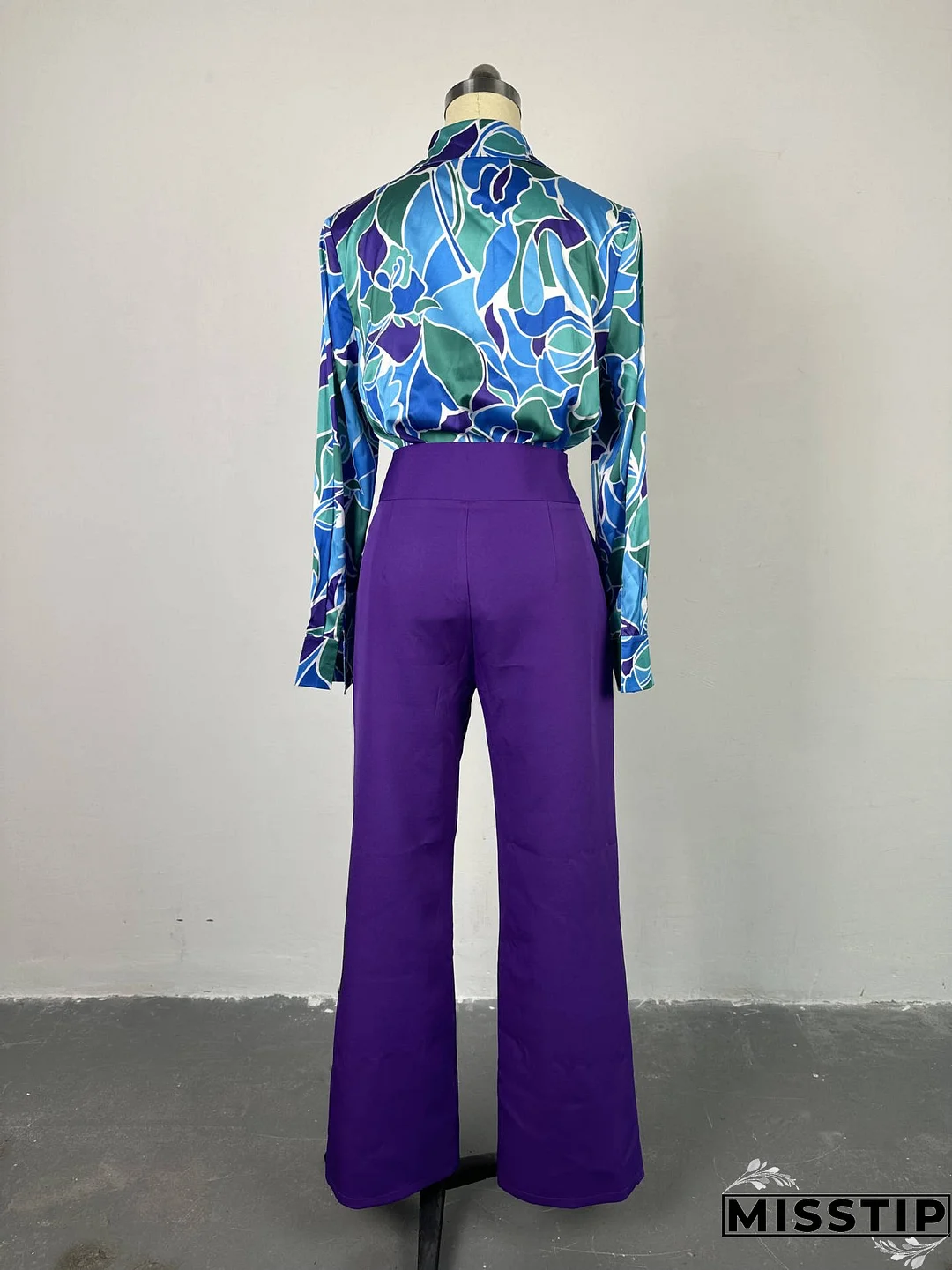 Women Chic printed long-sleeved shirt and wide-leg trousers Casual two-piece set