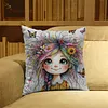 Quirky Girl 11CT Stamped Cross Stitch Pillow Cover Kit 3-Strand Embroidery with Zipper 45x45cm