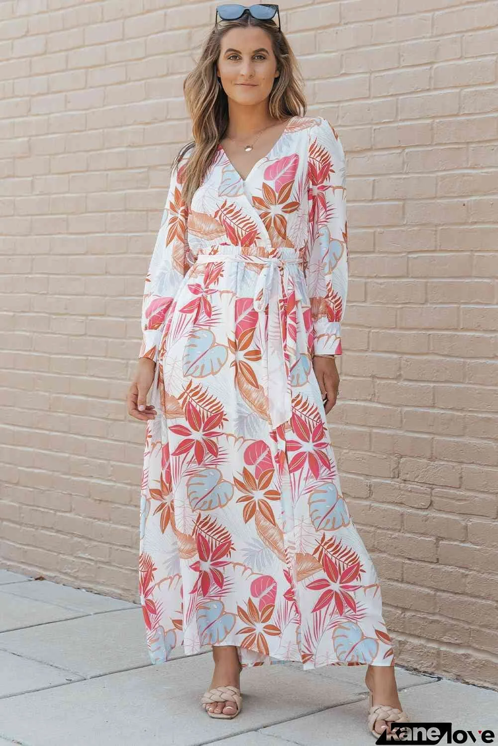 Printed Tie Waist Maxi Dress