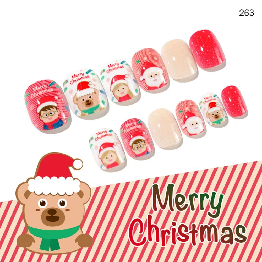 24Pcs False Nails Christmas Children Fake Nails Cute Snow Deer Nail Manicure Tool Press On Artificial Short Xmas False Nails-Nail Inspo