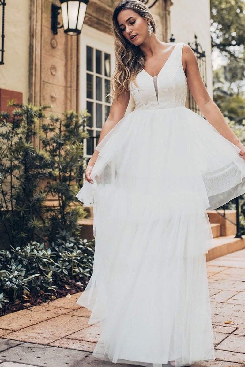 Layers Sleeveless Long Wedding Dress | Ballbellas Ballbellas