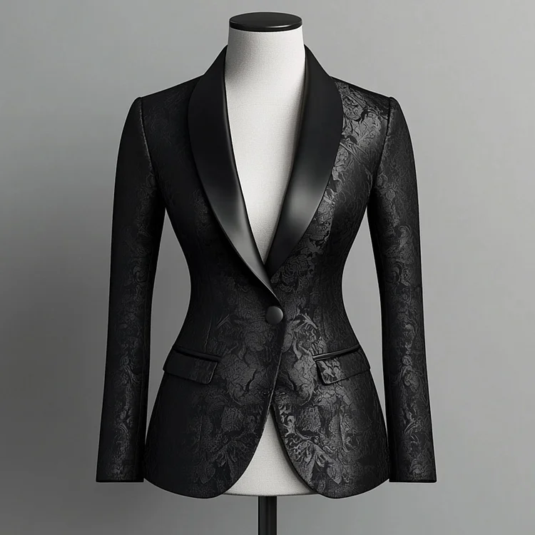 Ursime Jacquard Shawl Lapel One Button Long Sleeve Blazer