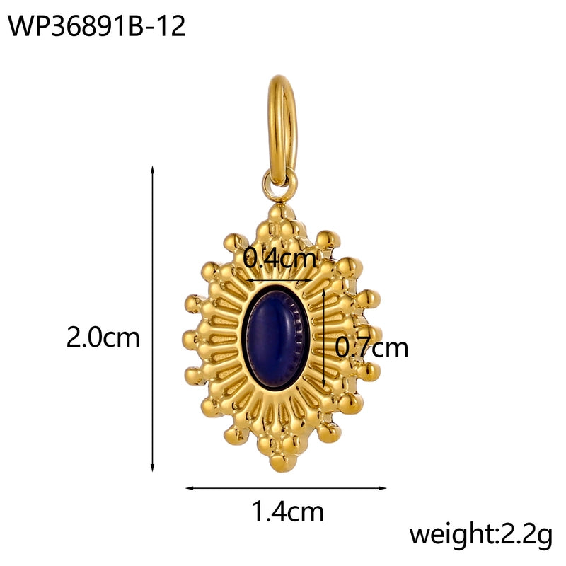 1 Piece 14 * 20mm 304 Stainless Steel Natural Stone Oval Pendant Jewelry Accessories