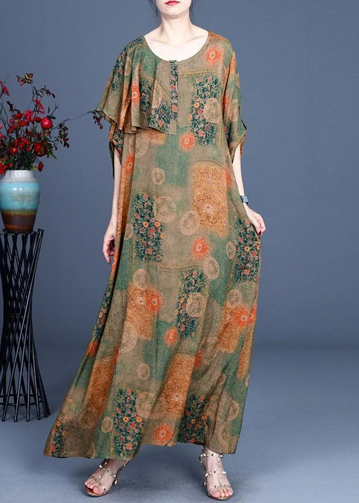 Plus Size Yellow Ruffles Patchwork Summer Chiffon Dresses Half Sleeve