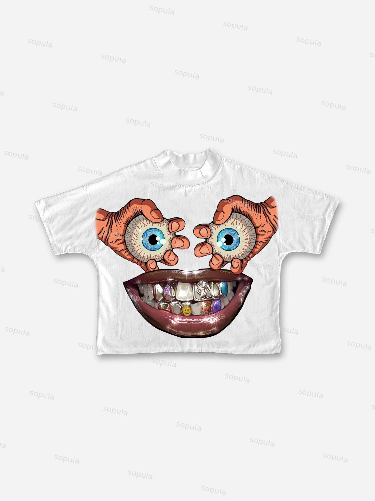 Eyes, Lips, Braces Retro Cartoon Graphic Cropped T-shirt - Sopula｜Premium Graphic Tees & Graphic Clothing
