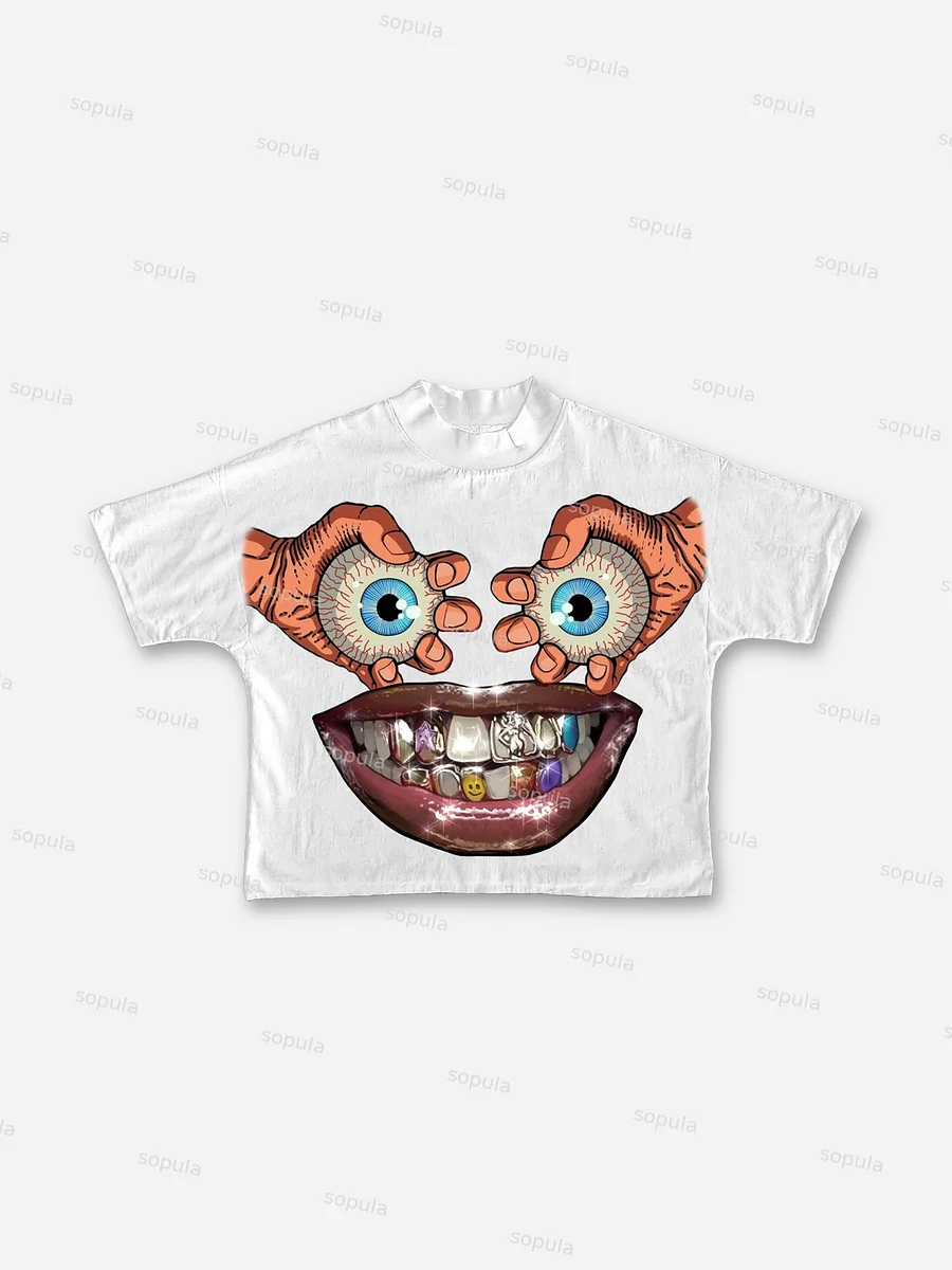 Eyes, Lips, Braces Retro Cartoon Graphic Cropped T-shirt