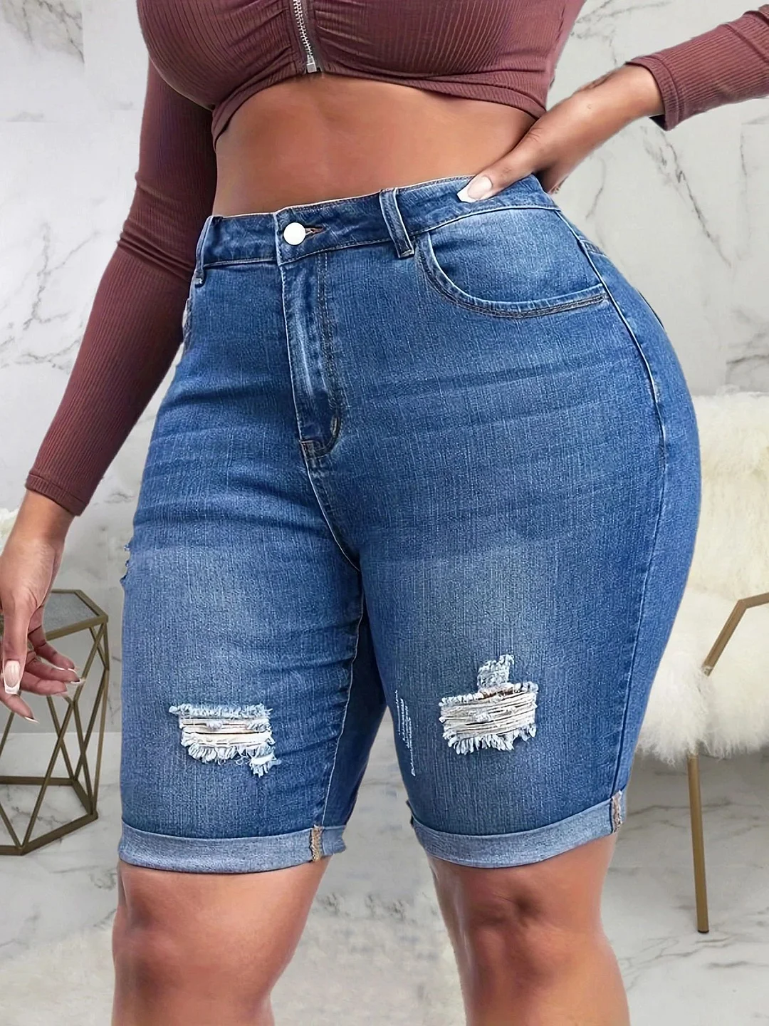 Women's High Elastic Plus Size 5XL Denim Shorts