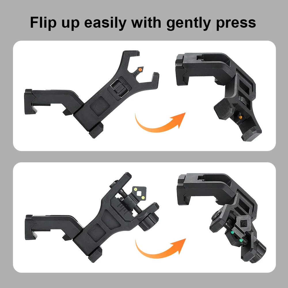 ohhunt&reg; Fiber Optic Sights, 45 Degree Offset Flip Up Front and Rear Backup Sights with Green Red Fiber Optics Dots, Tool-Free Adjustable Front Sight Rapid Transition
