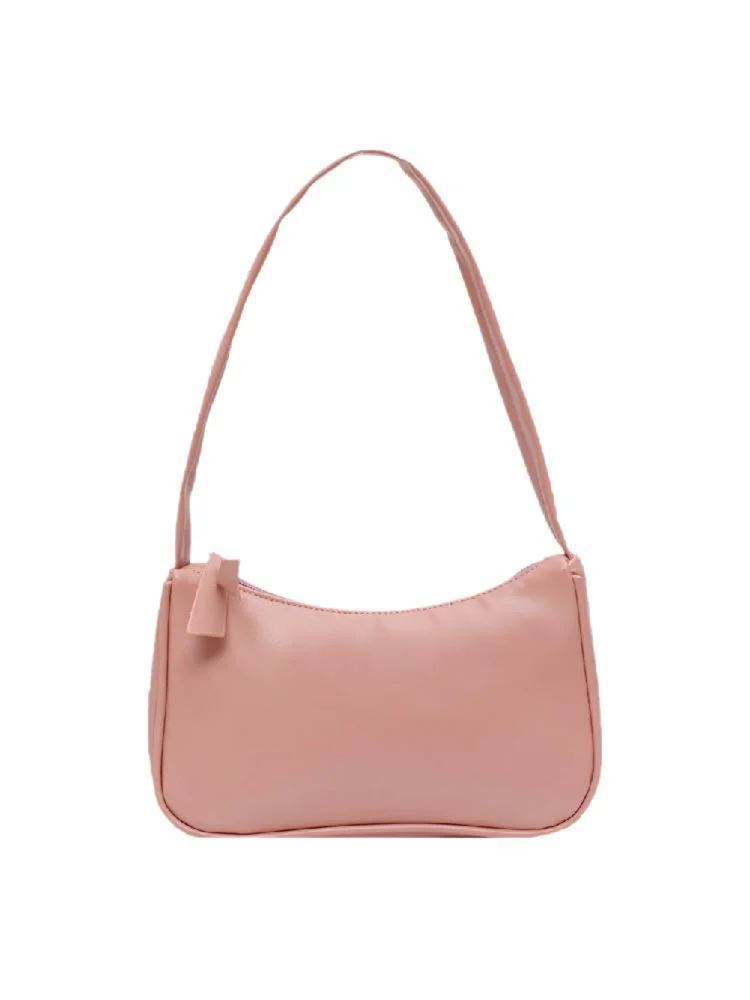 Simple Elegant Women Small Shoulder Bag Pure Color Sling Handbags (Pink)