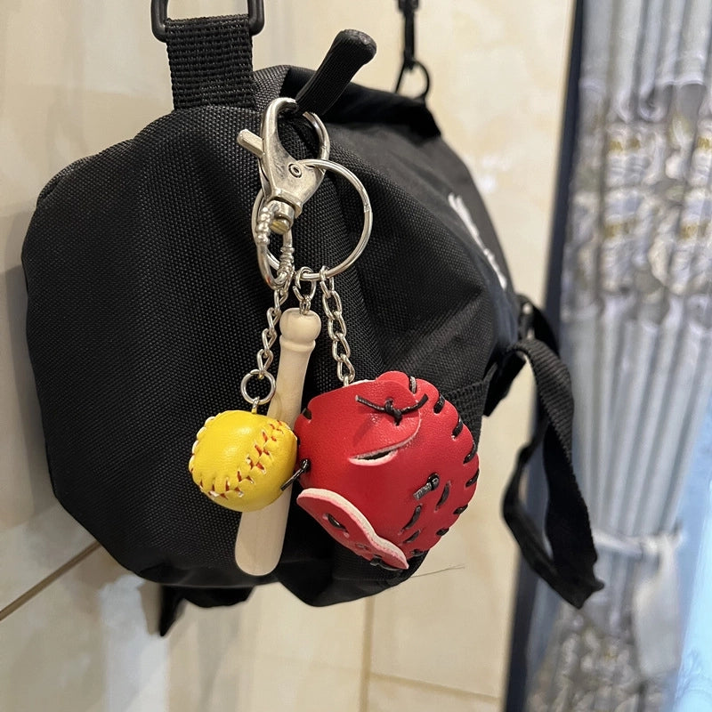 Fashion Baseball Pu Leather Unisex Bag Pendant Keychain