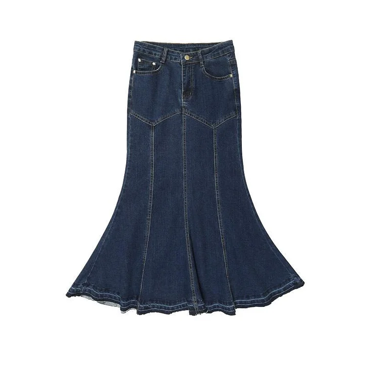 High Waist Stretch Denim Fishtail Skirt Women's Mid-Length Hip Skirt