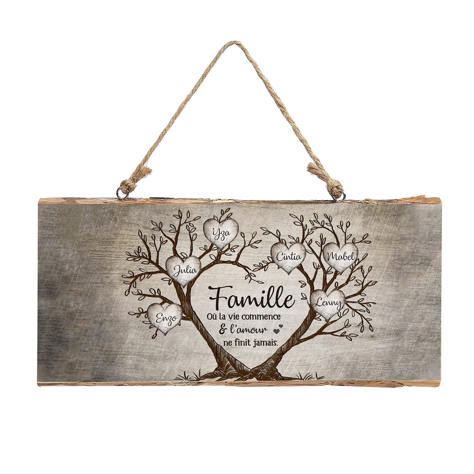 Décoration en bois Arbre de Vie 2-6 Prénoms Personnalisés pour Famille Peinture Décorative