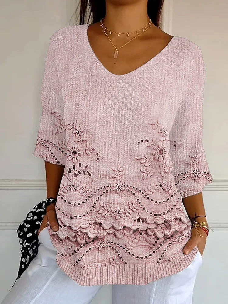 Women's Retro Floral Pink  Awareness Print Shirt