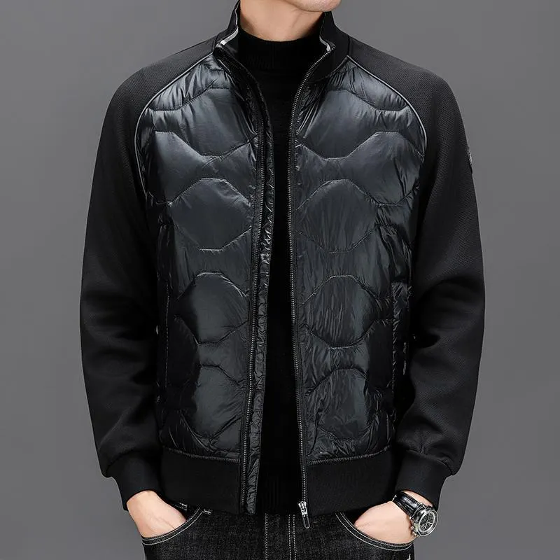 Black bright face standing collar down jacket men main image 1