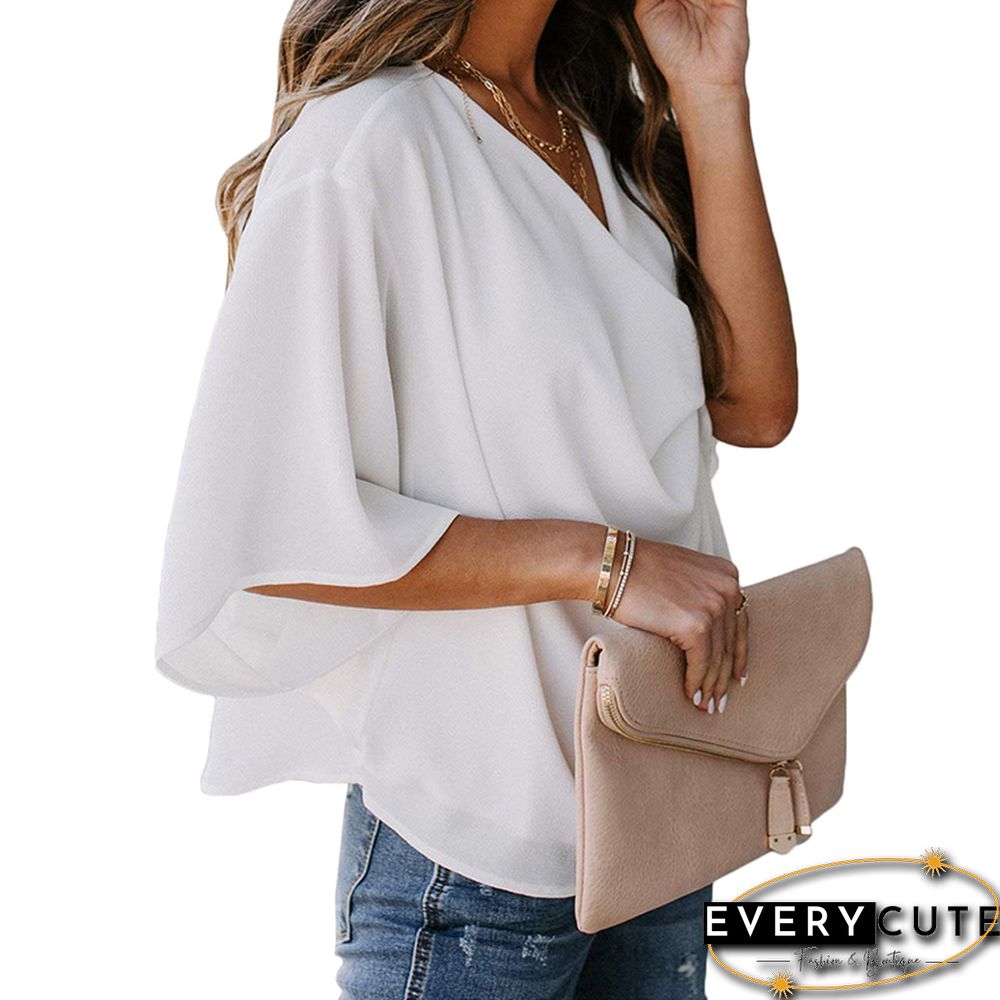 White Half Sleeve Loose Draped Blouse