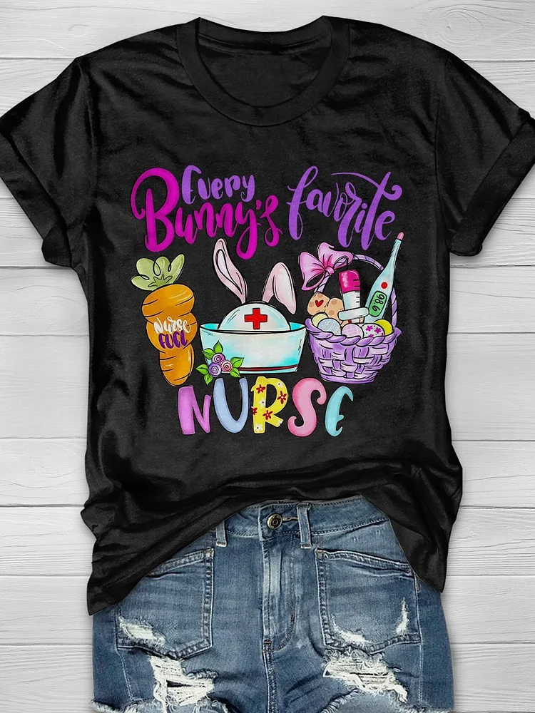 Every Bunny's Favorite Nurse Print Short Sleeve T-shirt