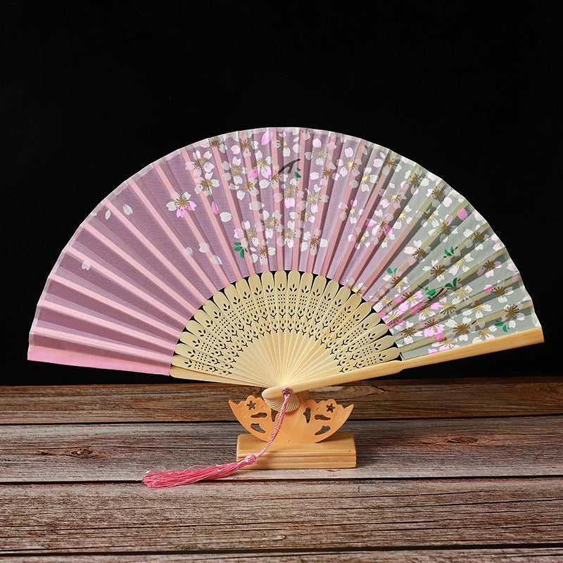 Bamboo Two Green Folding Fan Smile Fan Female Antique Fan Dance Fan Folding Fan Student Gift Elegant Fan