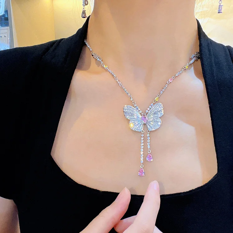Super Fairy Butterfly Tassel Necklace Light Luxury High-end Butterfly Fairy Earrings Long Earrings Set EP203