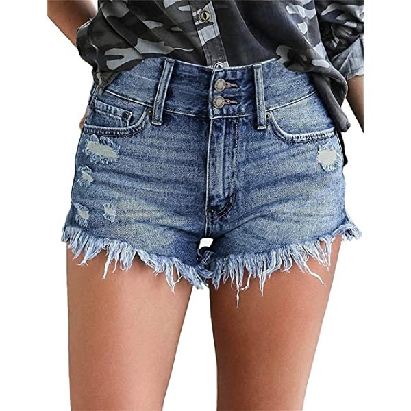 Cut Off Denim Shorts for Women Frayed Distressed Jean Short Cute Mid Rise Ripped Hot Shorts Comfy Stretchy Large