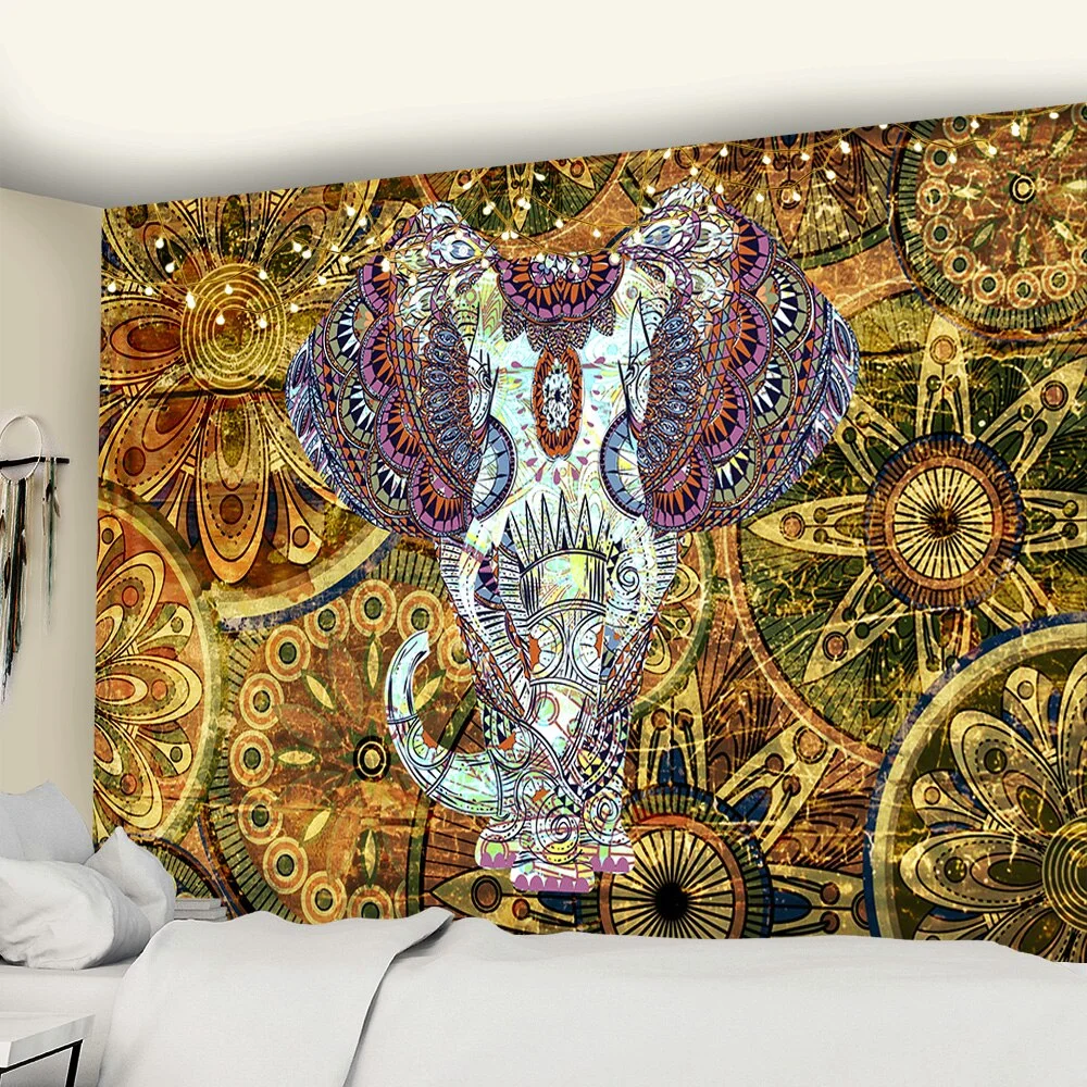 Bohemian Mandala Elephant Tapestry Wall HangingSandy BeachPicnic Throw Rug Blanket Camping Tent Travel Sleeping Pad Custom Room