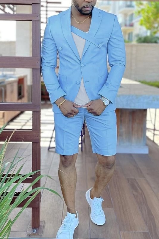 Tiboyz Men's Outfits Summer Fashion Blazer And Shorts Two Piece Suit