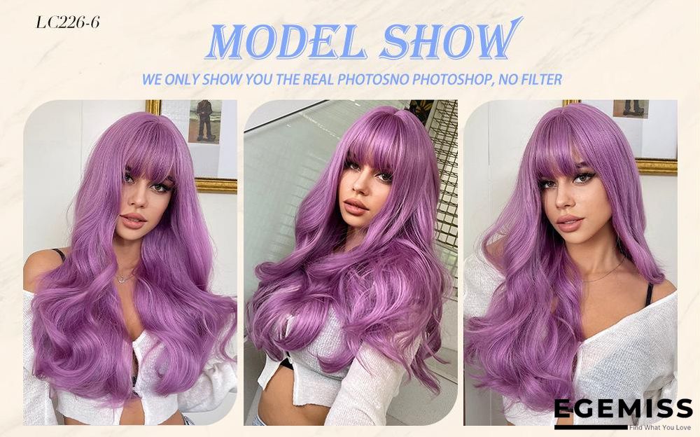Long Brown Wigs with Bangs  Wave Synthetic Wigs for  Women | EGEMISS