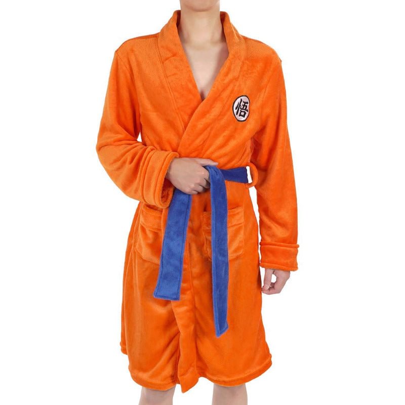 Dragon Ball Z Goku Bathrobe Warm Sleepwear With Belt-elleschic