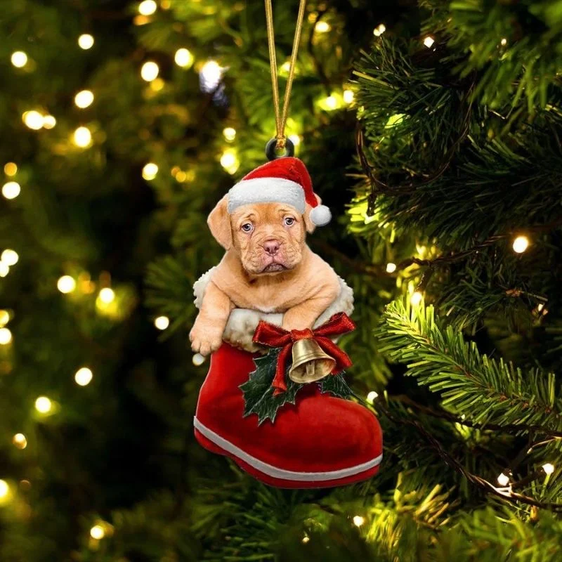 VigorDaily Dogue De Bordeaux In Santa Boot Christmas Hanging Ornament SB170