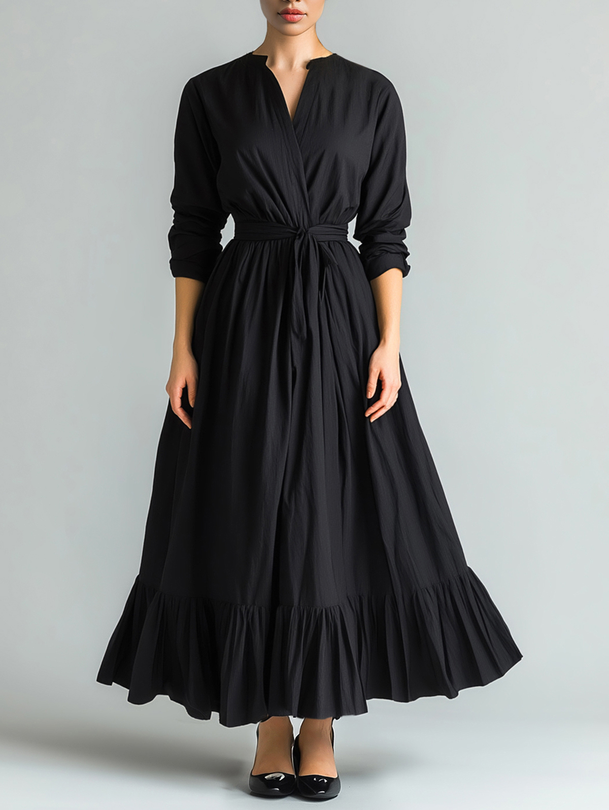 Ursime Wrap Ruffle Hem Long Sleeve Maxi Dress