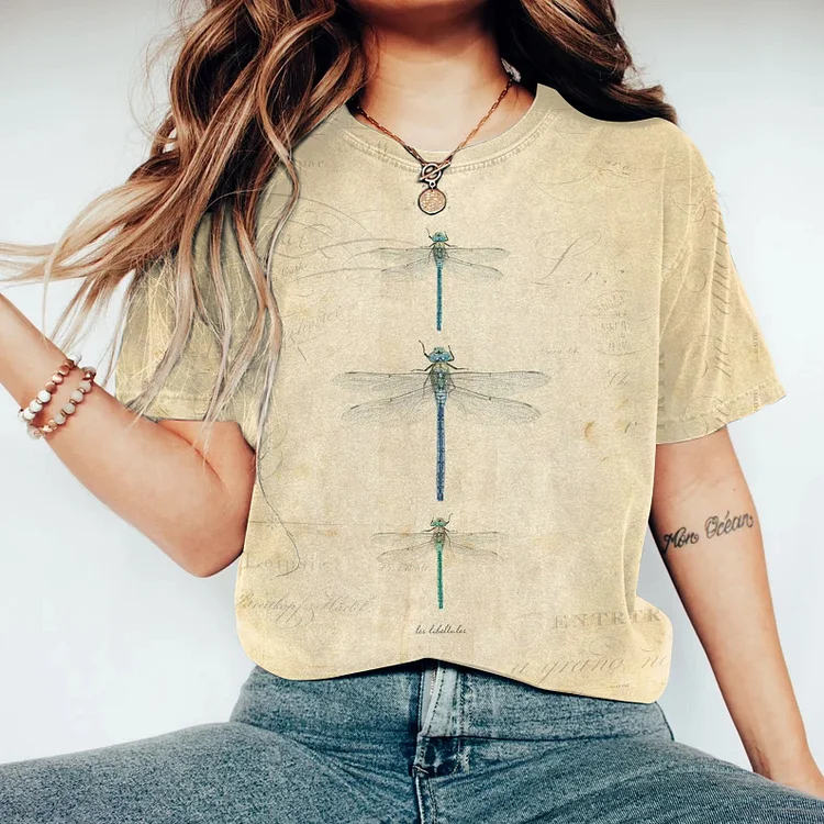 Vintage Dragonfly Cotton Blend T-Shirt