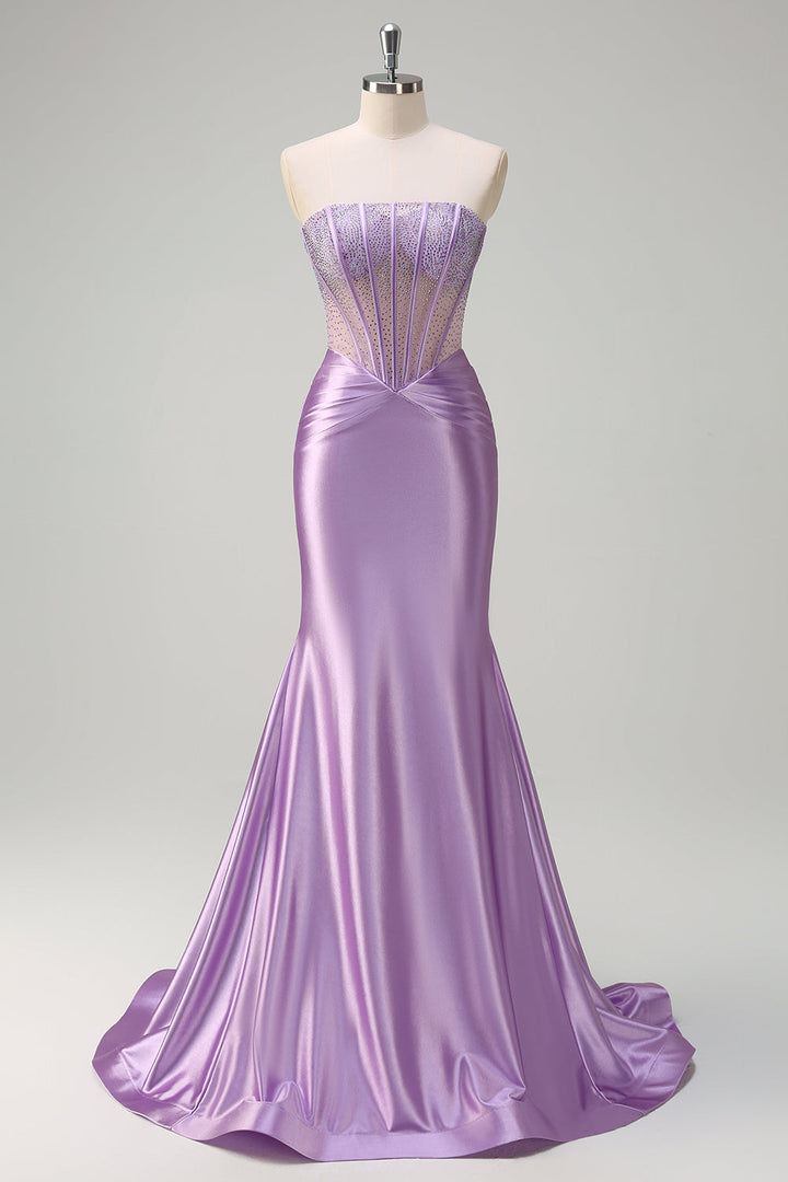 Ovlias Gorgeous Purple Strapless Patchwork Delicate Mermaid Evening Dress LY0320
