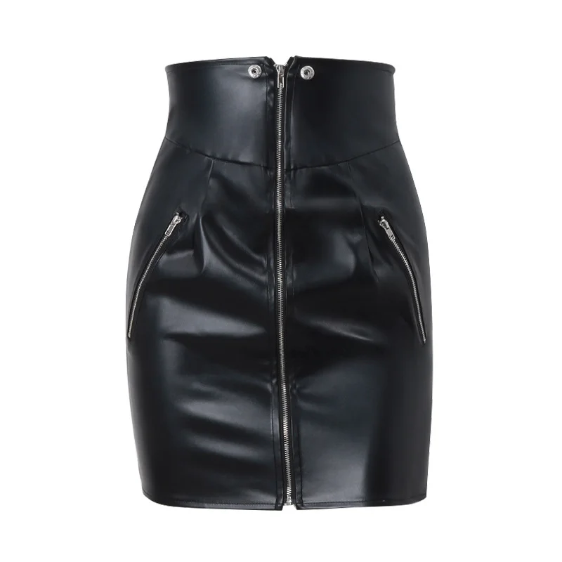 Brownm Brownm Winter New Women's Fashion Sexy PU Leather Short Skirt Female Slim Hip Zipper Skirt