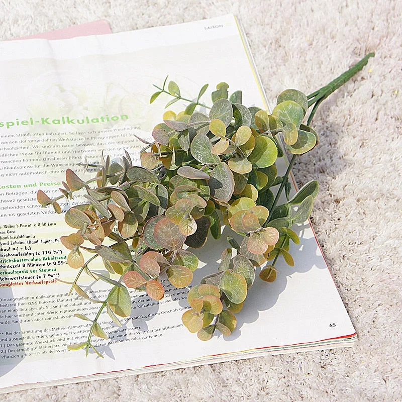 Christmas Gift YO CHO Artificial Plant Eucalyptus Leaves Plastic Green Plants Fake Eucalyptus Leaves DIY Home Wedding Forest Style Decorations