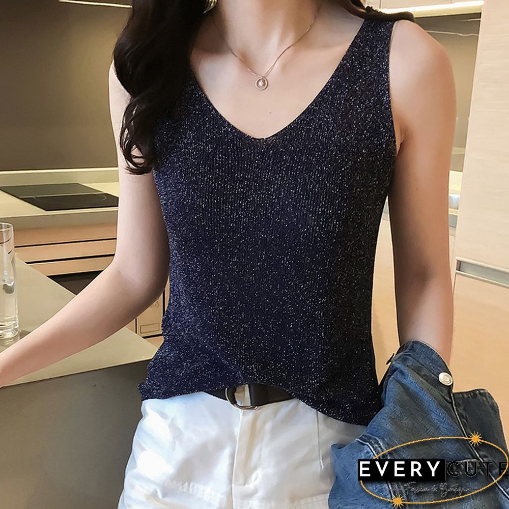 Bright Silk Ladies Tank Top Summer Clothing Vests For Women Shiny Elastics White Trend Korean Fashion Elegant Tanks And Camis