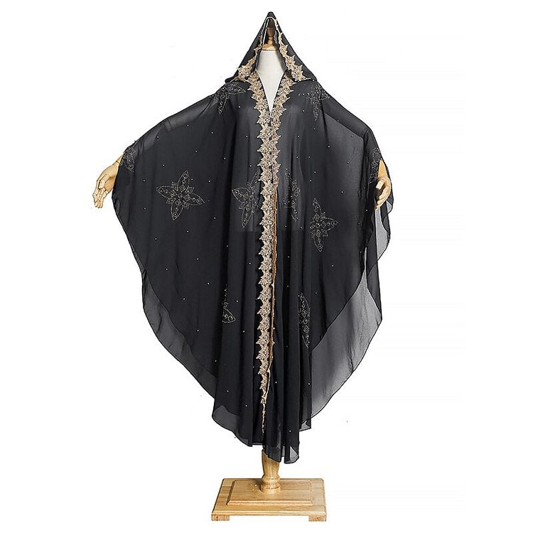 African Americans fashion QFY Bangladesh Muslim Hooded Abaya Women Dubai Caftan Robe Loose Big Boubou Woman Jalabiya Turkish Dresses Diamond Gown Islam Ankara Style QueenFunky