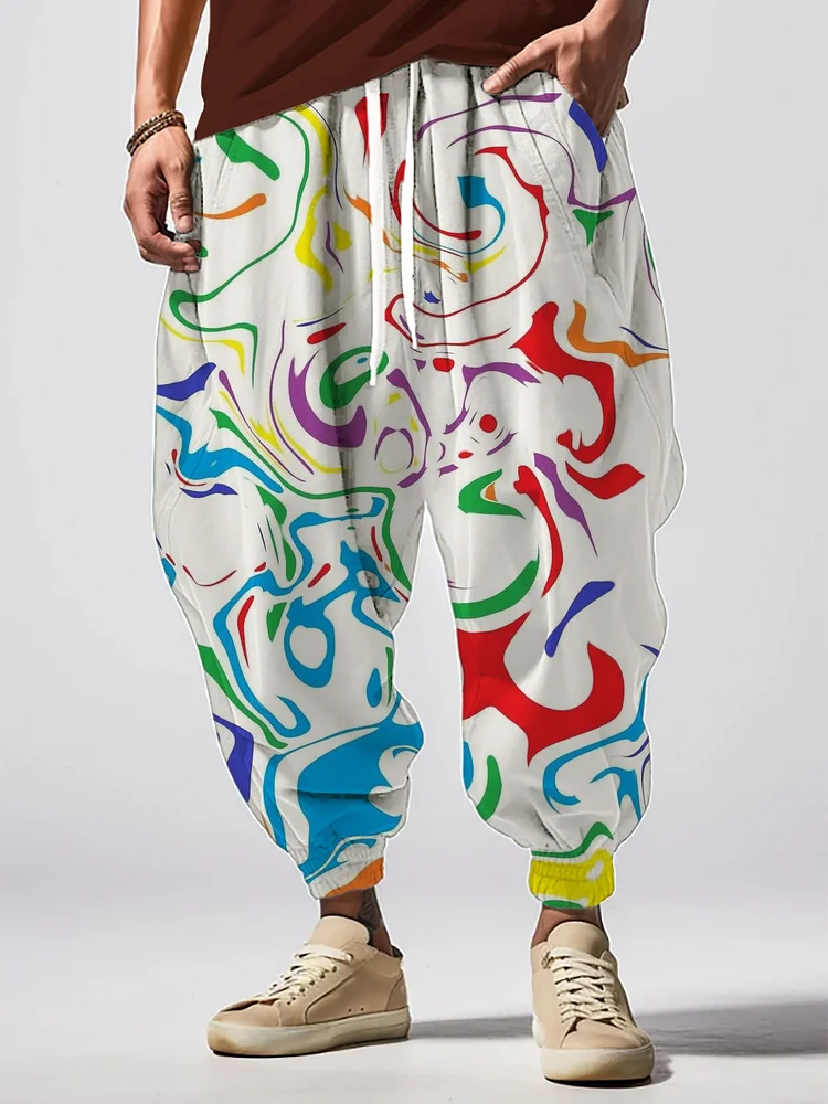 Men's Colorful Abstract Pattern Art Print Loose Drawstring Waist Sweatpants