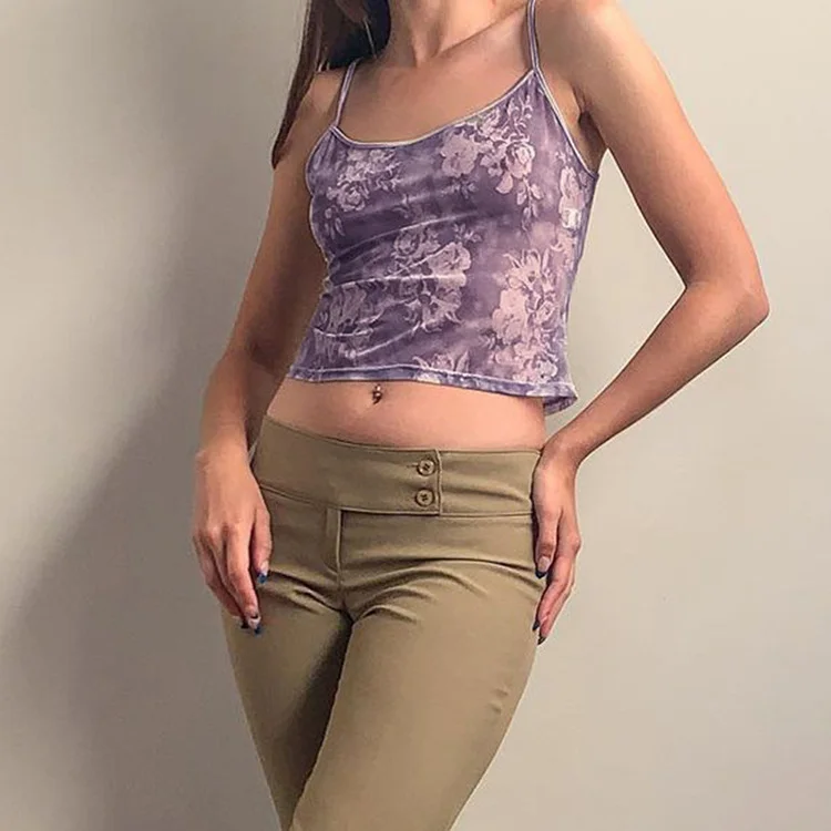 Brownm Brownm Women's Purple Print Design Sense Inside And Outside With Sexy Sling Mesh Gauze Breathable Vest