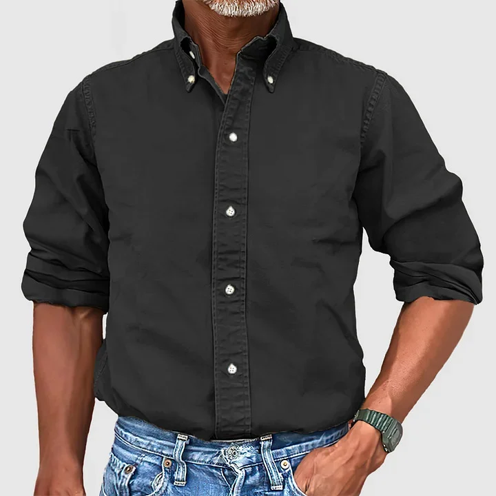Four Seasons New Men's Daily Shirt Lapel Solid Color Shirt-JRSEE