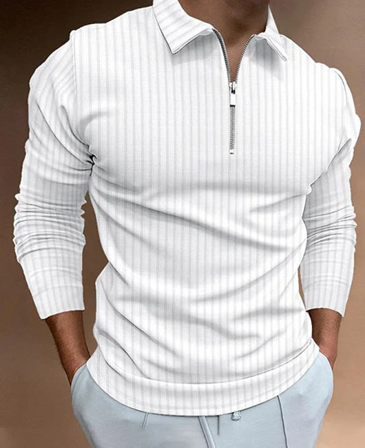 Lapel Collar Ribbed Polo Shirt Okaywear