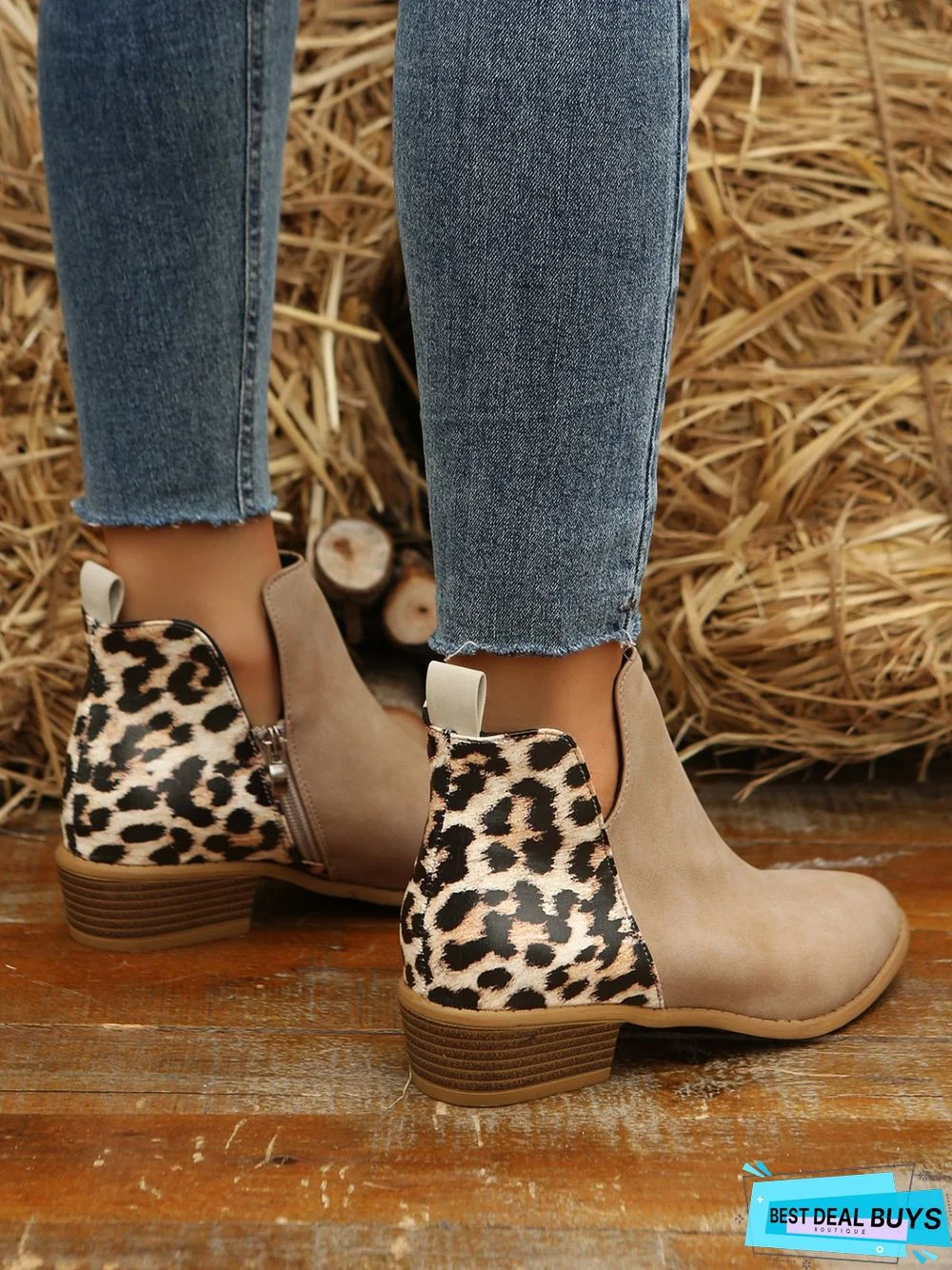 Leopard Khaki Casual Ankle Boots